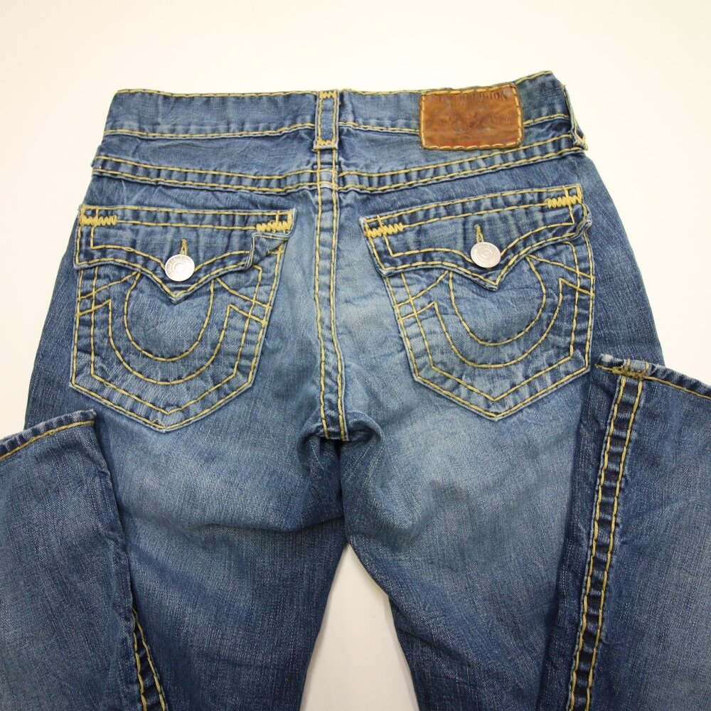 True Religion Billy Super T Thick Stitch Blue Jeans Mens 31 USA Fades Flap Boot - Picture 12 of 16